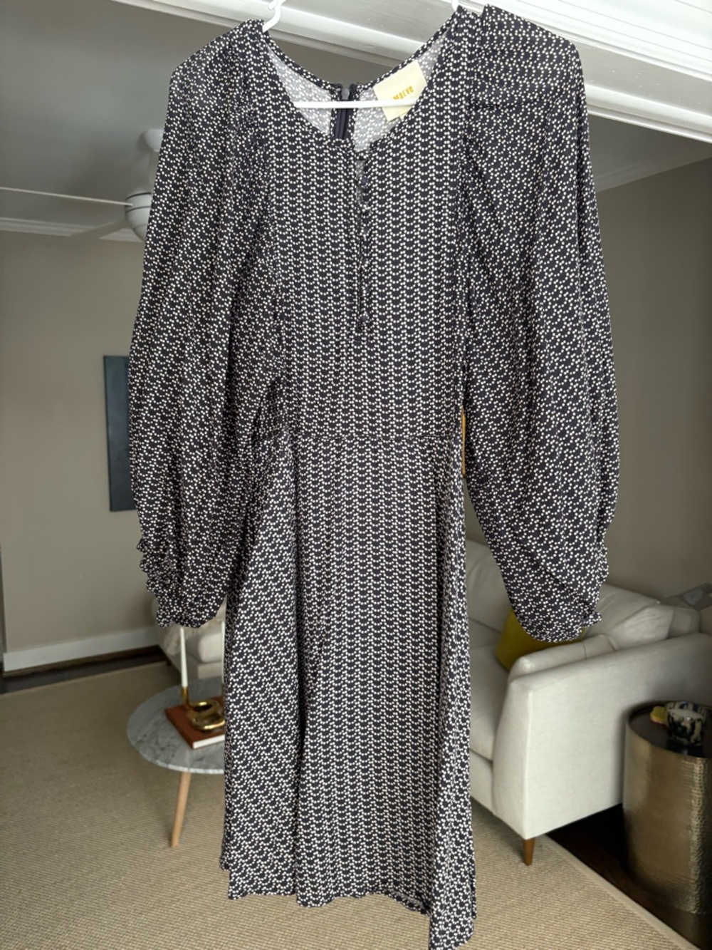 Maeve Black and White Printed Long Sleeve Midi Dress